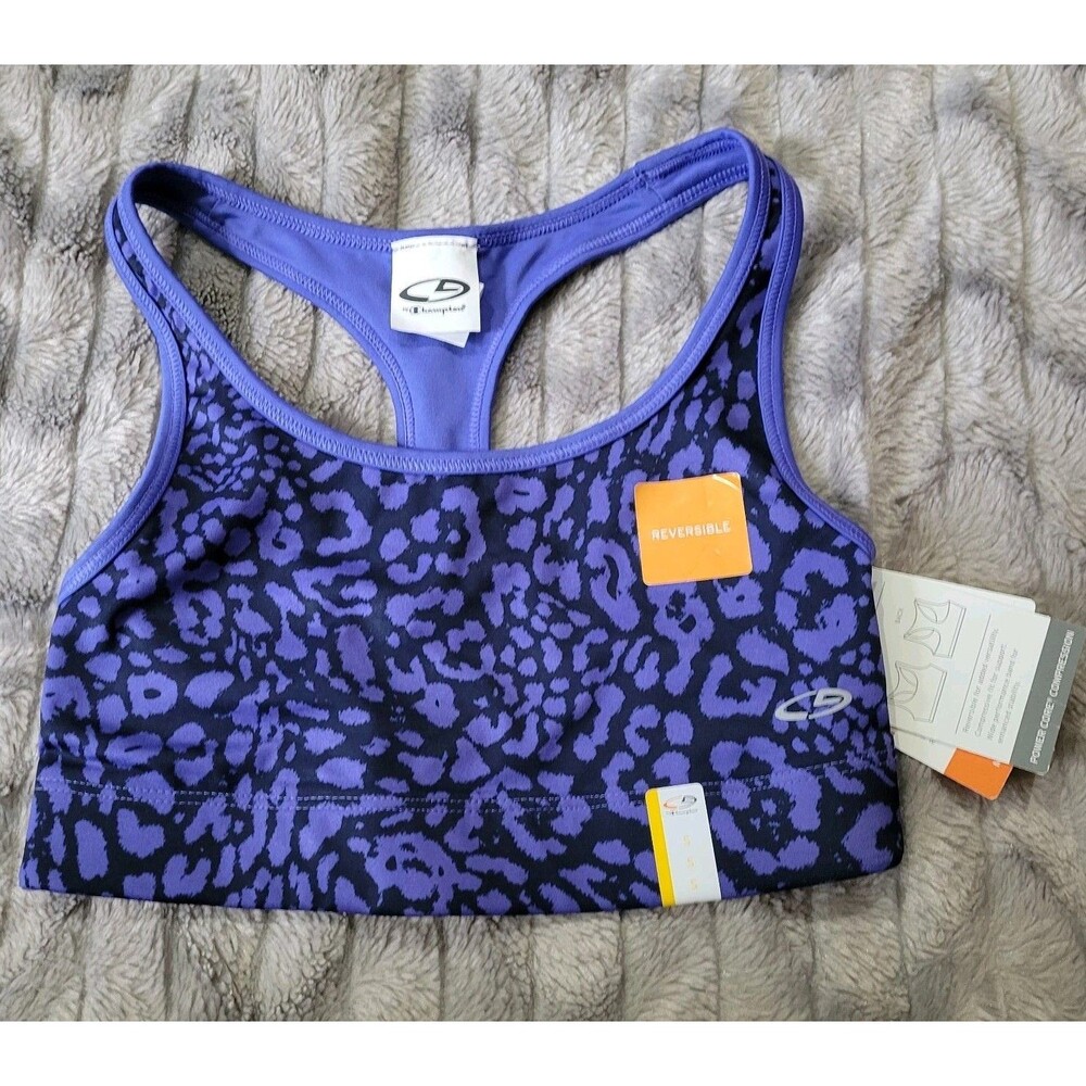 Champion Womens S Reversible Leopard Purple Medium Support Sports Bra NWT